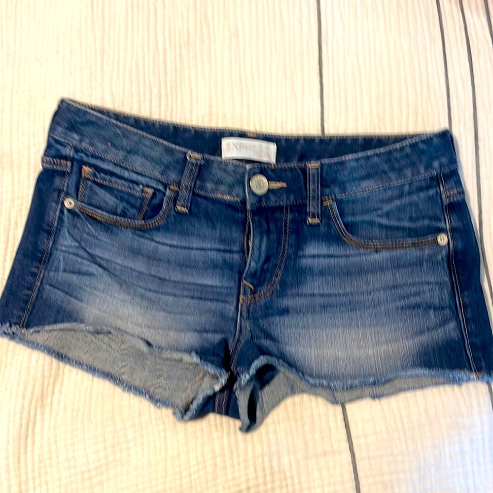 Denim shorts. Express. Size run big.